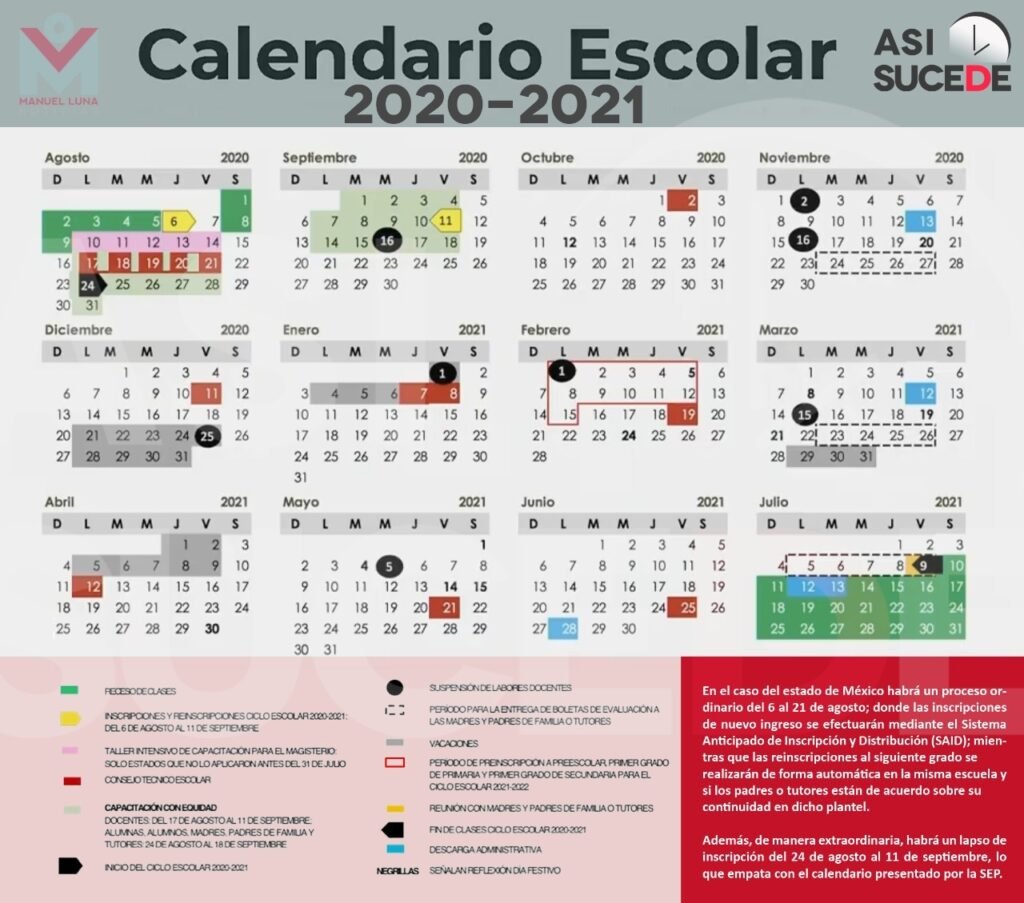 Calendario escolar Mexico ciclo 2020-2021