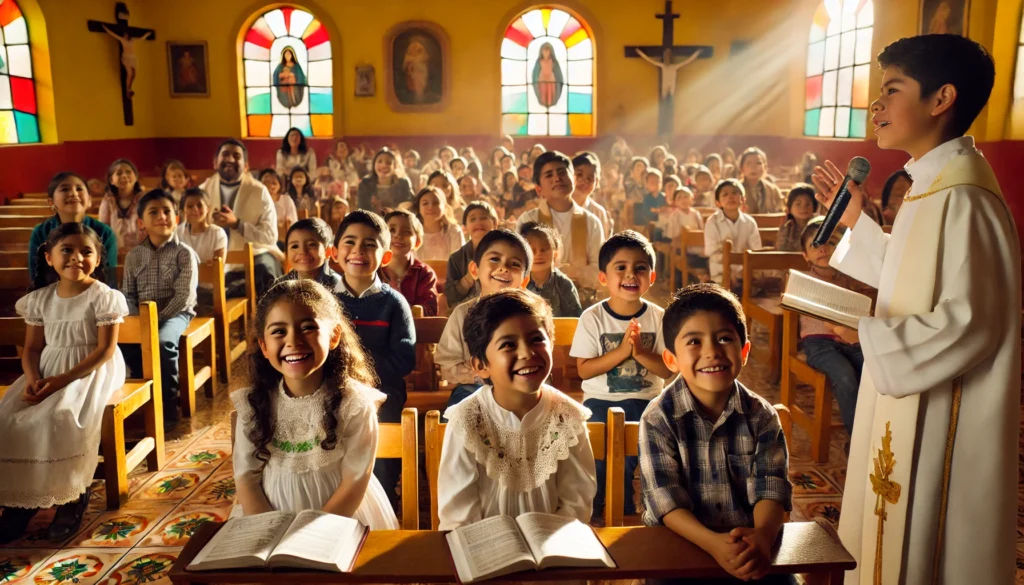 niños en clase de catecismo